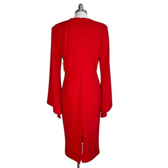 Alexia Admor Ocean Flare Split Sleeve Midi Sheath Dress V-Neck Red - Picture 7 of 11